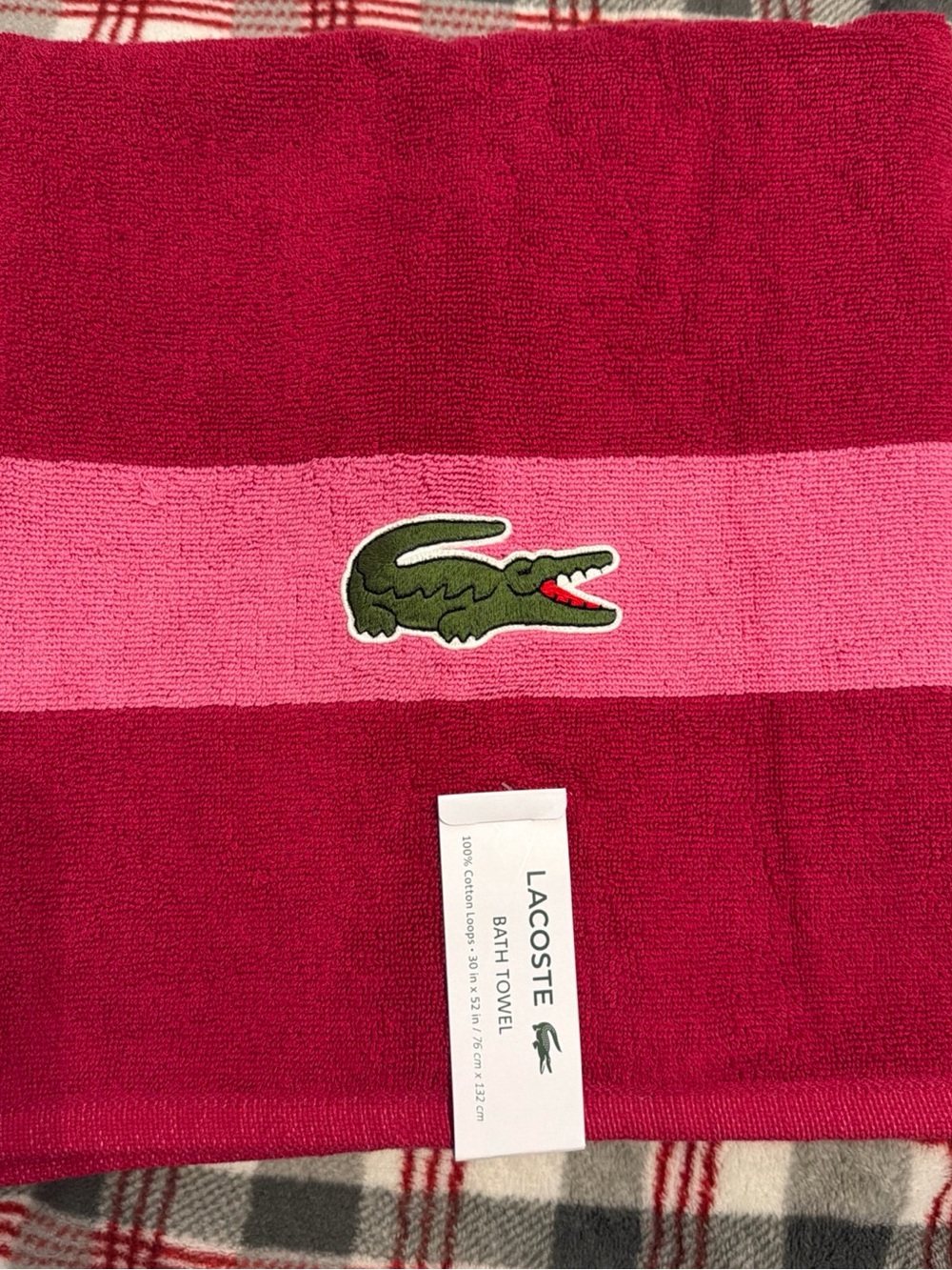 Lacoste Red & Pink Stripe Towel with Croc Patch